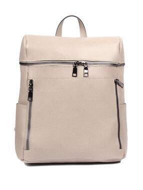 Beige Textured Faux Leather Backpack with Zippered Pouch